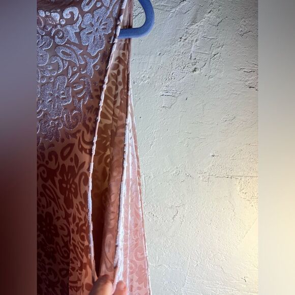 Boho Long Flowy Vest, purchased at Anthropologie, floral velvet embossed, blush - Picture 6 of 11